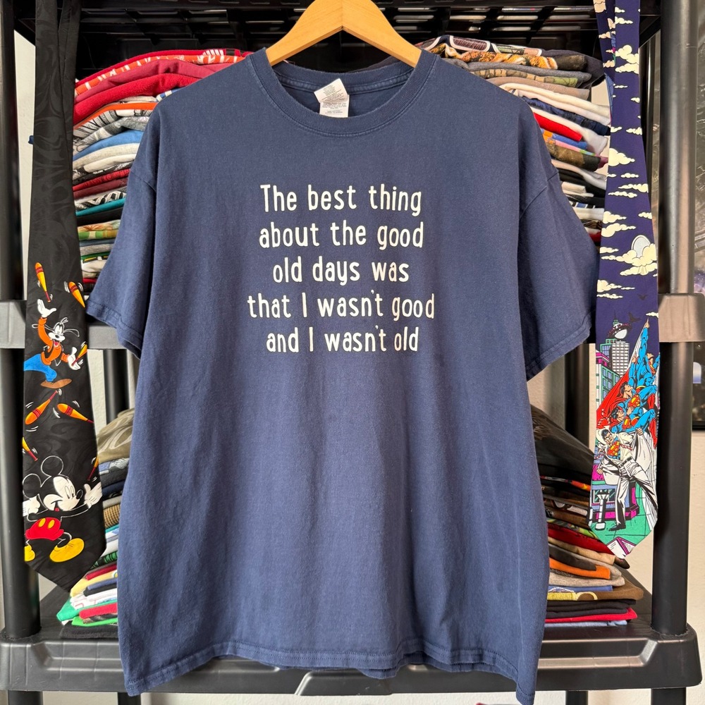 Y2K Navy The Good Old Days Funny Sarcastic Graphic T-Shirt XL